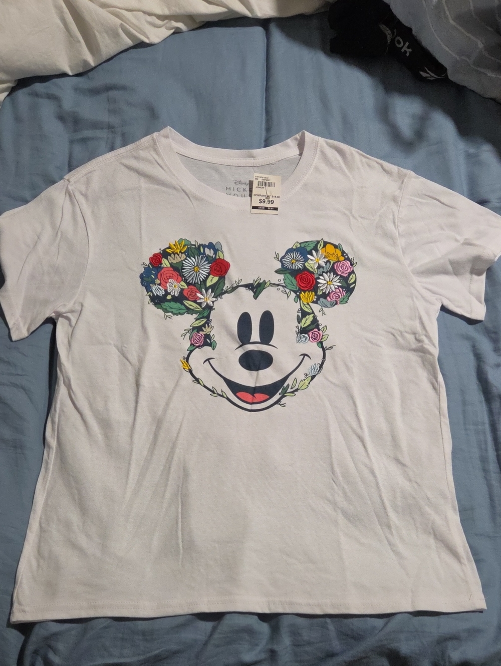 Disney White Tee with Floral Mickey Face